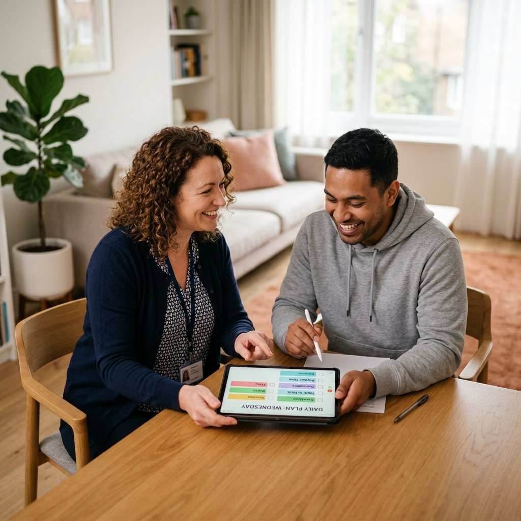 Support worker with participant